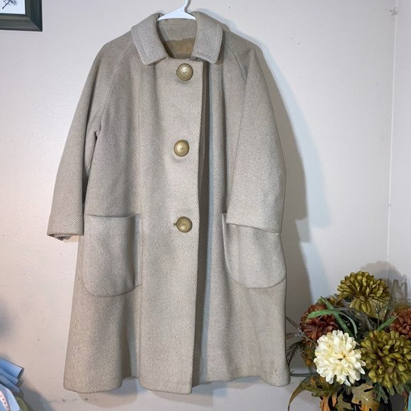 Vintage Jackets & Coats Vintage 96s Cream Wool Swing Pea Coat Fur